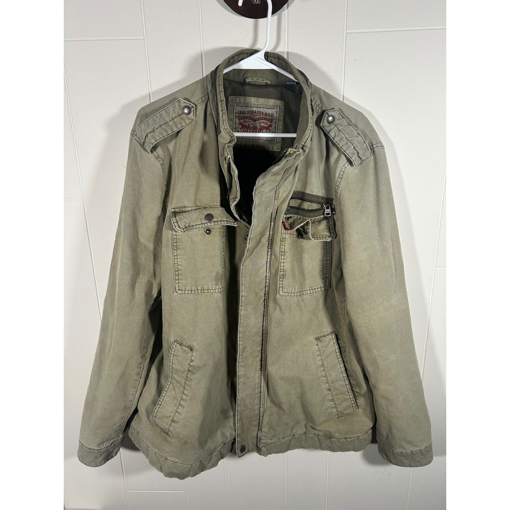 Levis Mens Military Field Jacket Olive Green Cotton Canvas Utility Coat XL